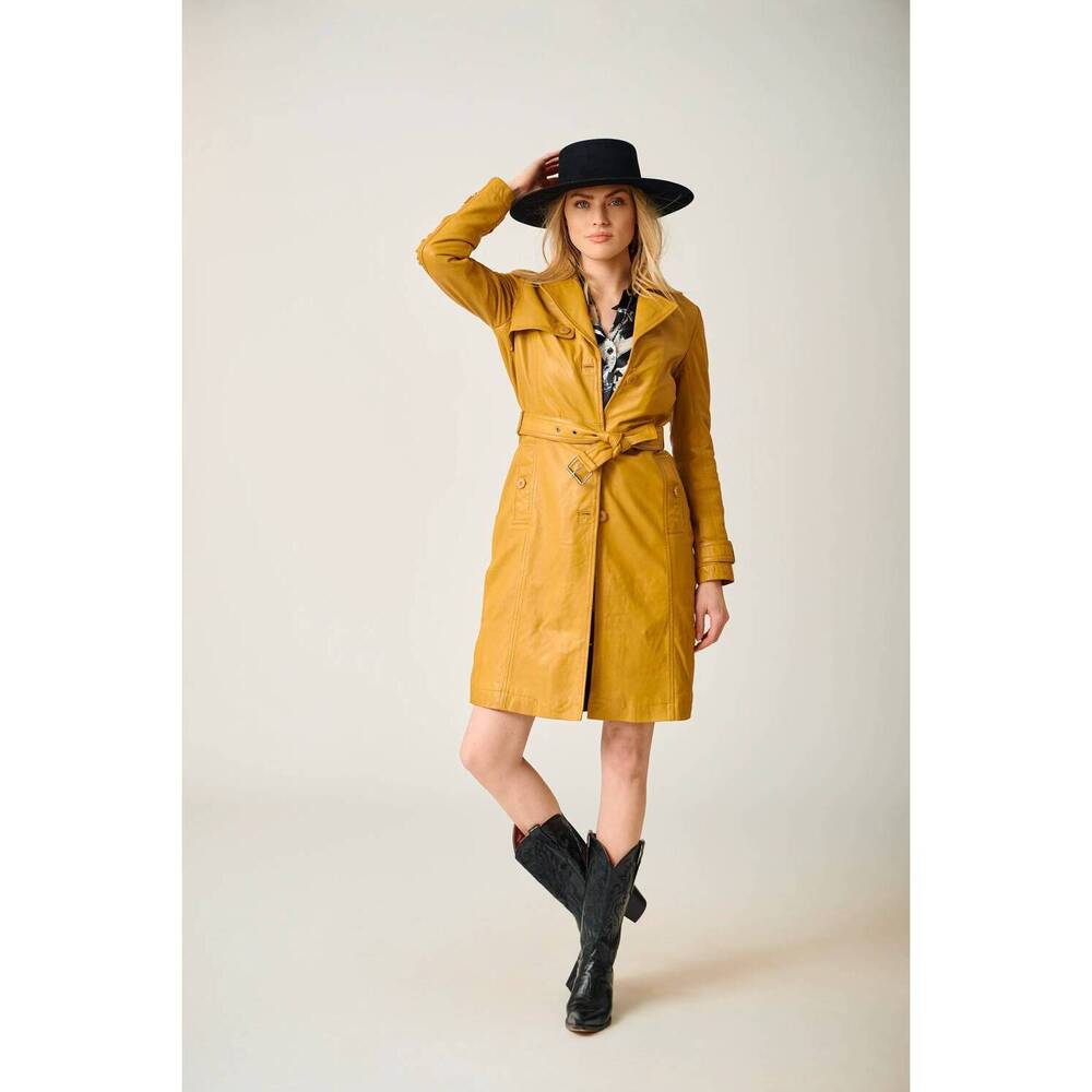NEW MAURITIUS leah leather trench coat in dark yellow